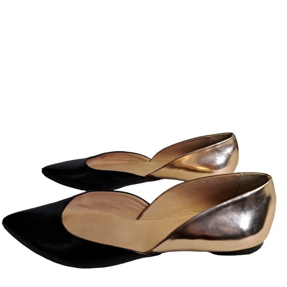 Kate Spade Gavana Black & Gold Leather D'Orsay Pointed Toe Leather Flats 6.5M - Picture 2 of 8